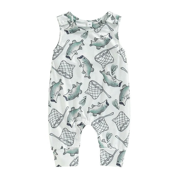 Bagilaanoe Newborn Baby Girl Boy Summer Jumpsuit Fish Print Sleeveless Bodysuit 3M 6M 12M 18M Infant One Piece Romper