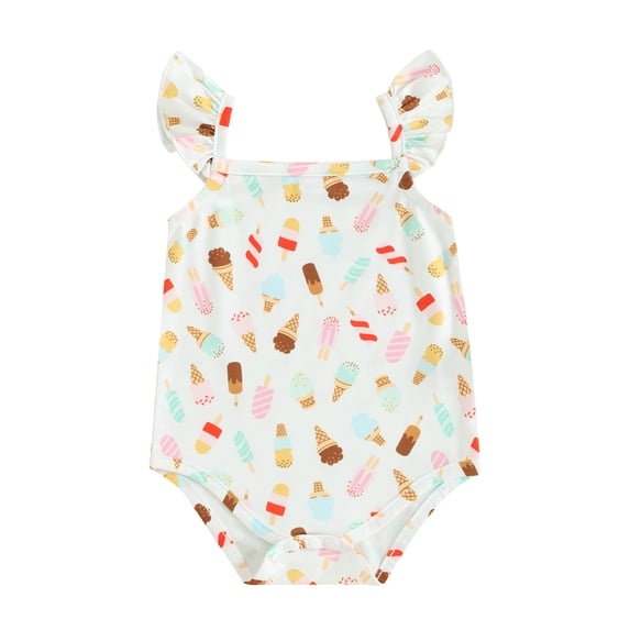 Bagilaanoe Newborn Baby Girl Boy Summer Rompers Print Fly Sleeve Bodysuits 3M 6M 12M 18M Infant Casual One Piece Short Jumpsuit