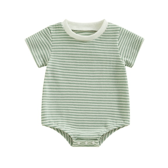 Bagilaanoe Newborn Baby Girl Boy Summer Rompers Striped Print Short Sleeve Bodysuits 3M 6M 12M 18M Infant Waffle Casual One Piece Short Jumpsuit