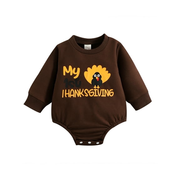 Bagilaanoe Newborn Baby Girl Boy Thanksgiving Romper Sweatshirt Long Sleeve Bodysuit Letter Turkey Print Pullover 3M 6M 12M Infant Festival Tee Tops