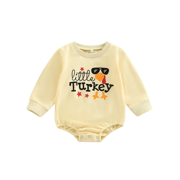 Bagilaanoe Newborn Baby Girl Boy Thanksgiving Romper Sweatshirt Long Sleeve Bodysuit Letter Turkey Print Pullover 6M 12M 18M 24M Infant Casual Tee Tops