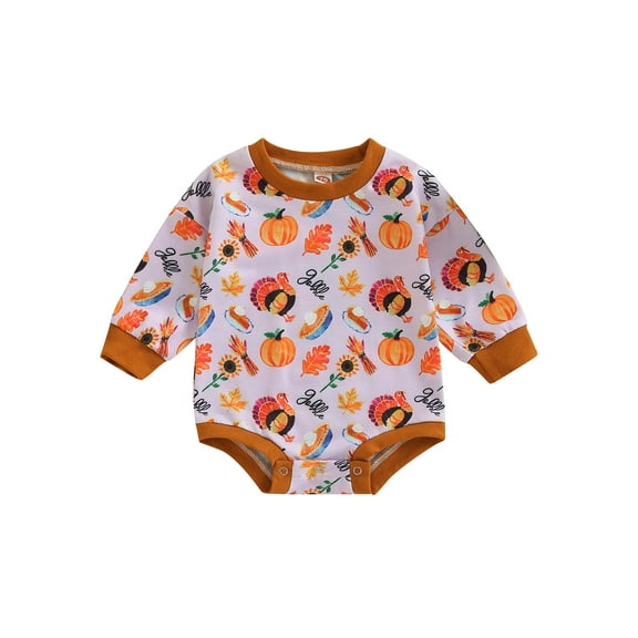 Bagilaanoe Newborn Baby Girl Boy Thanksgiving Romper Sweatshirt Long Sleeve Bodysuit Letter Turkey Pumpkin Print Pullover 6M 12M 18M 24M Fall Tops Tee