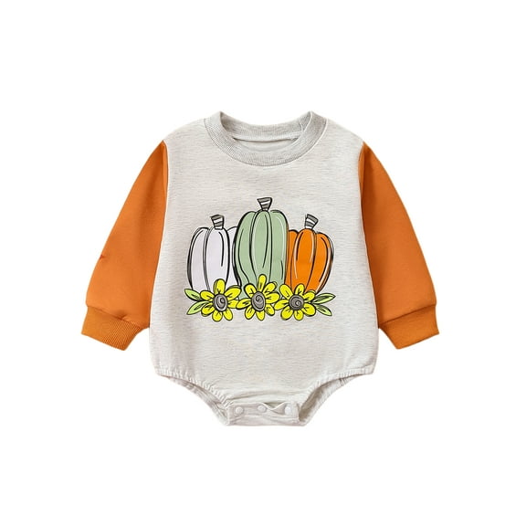 Bagilaanoe Newborn Baby Girl Boy Thanksgiving Romper Sweatshirt Long Sleeve Bodysuits Pumpkin Print Pullover 3M 6M 12M 18M Infant Casual Tee Tops