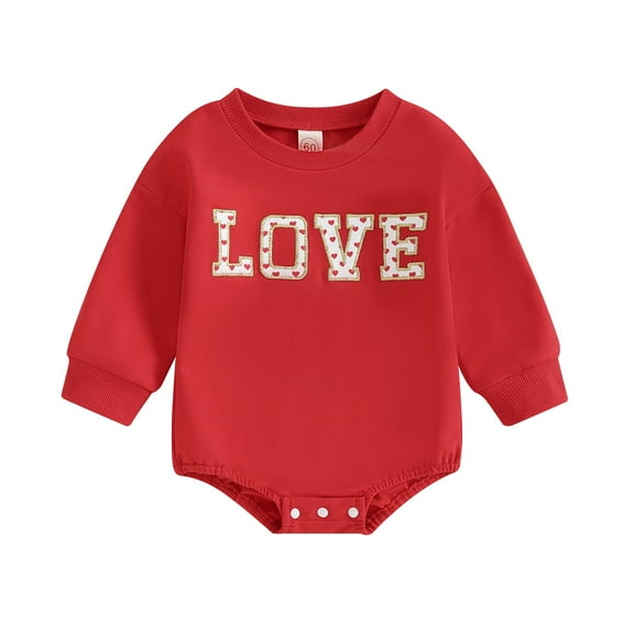 Bagilaanoe Newborn Baby Girl Boy Valentine's Day Romper Sweatshirt Long Sleeve Bodysuits Letter Embroidery Pullover 3M 6M 12M 18M Infant Casual Tee Tops