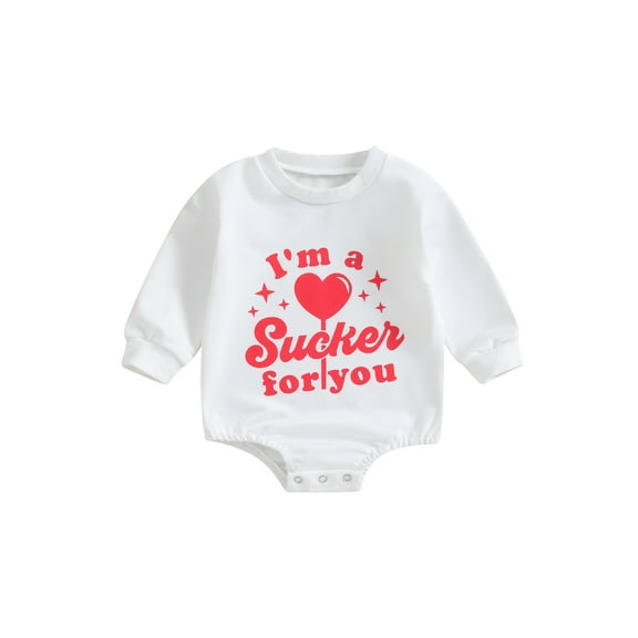 Bagilaanoe Newborn Baby Girl Boy Valentine's Day Romper Sweatshirt Long Sleeve Bodysuits Letter Print Pullover 3M 6M 12M 18M Infant Casual Tee Tops