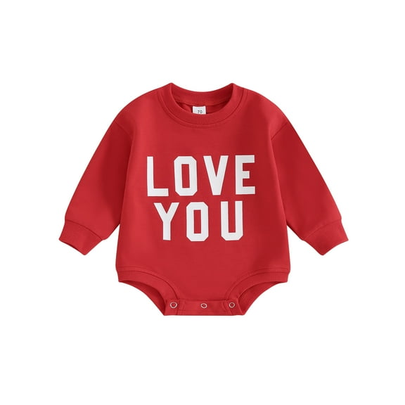 Bagilaanoe Newborn Baby Girl Boy Valentine’s Day Romper Sweatshirt Long Sleeve Bodysuits Letter Print Pullover 3M 6M 12M 18M Infant Casual Tee Tops