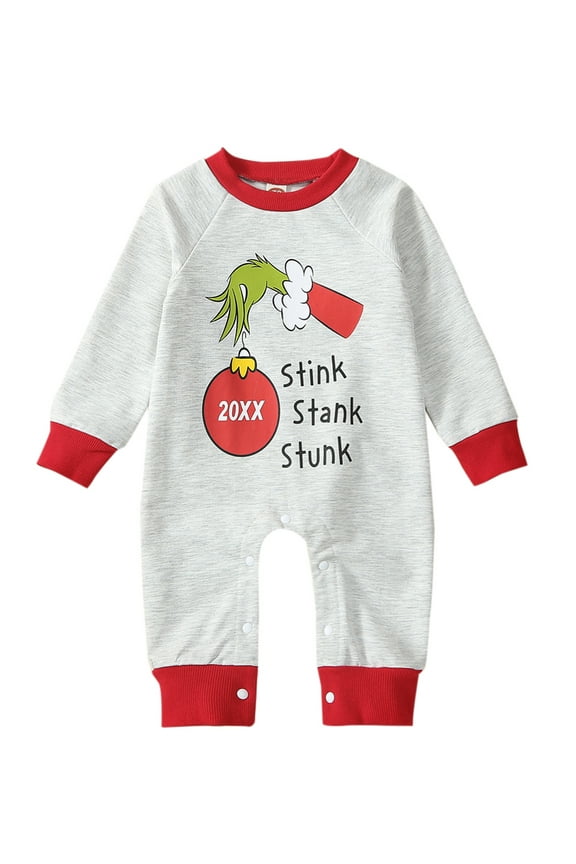 Newborn Baby Girl Boys Christmas Jumpsuit Elf Print Long Sleeve Bodysuit 3M 6M 12M 18M Infant Fall One Piece Romper