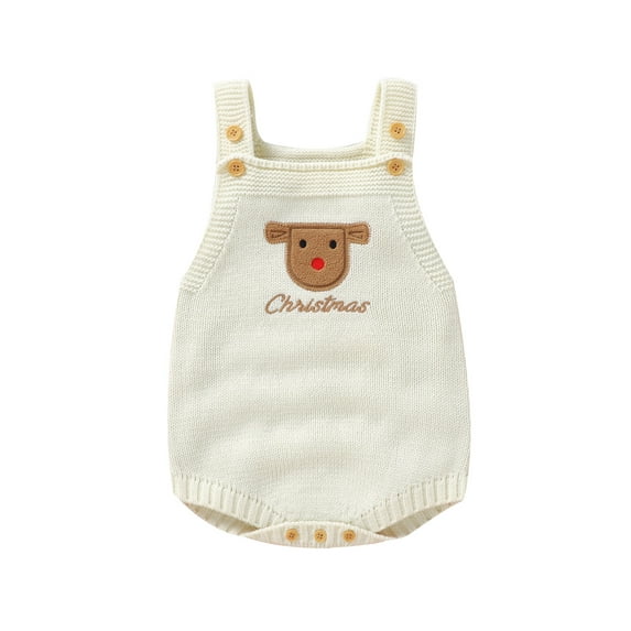 Bagilaanoe Newborn Baby Girl Boys Christmas Overalls Sleeveless Knit Rompers Embroidery Bodysuit 1M 3M 6M 9M 12M 18M Infant Fall One Piece Romper