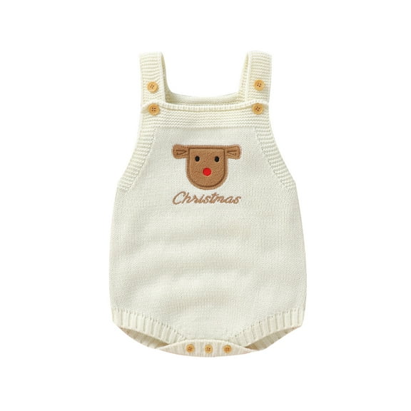 Bagilaanoe Newborn Baby Girl Boys Christmas Overalls Sleeveless Knit Rompers Embroidery Bodysuit 1M 3M 6M 9M 12M 18M Infant Fall One Piece Romper