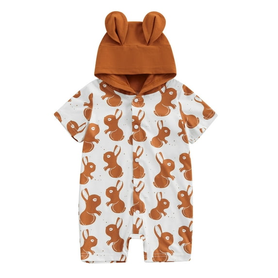 Bagilaanoe Newborn Baby Girl Boys Easter Hood Jumpsuit Cartoon Print Short Sleeve Bodysuit 6M 12M 18M 24M Infant Casual One Piece Romper