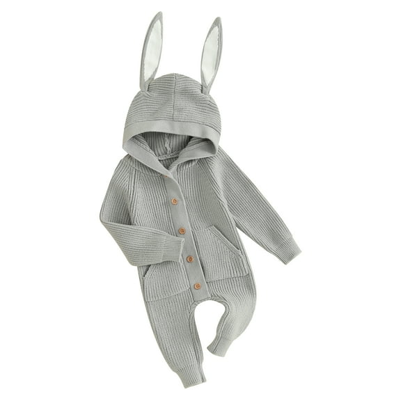 Bagilaanoe Newborn Baby Girl Boys Easter Jumpsuit Long Sleeve Hooded Bodysuit 3M 6M 12M 18M Infant Knit One Piece Romper