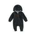 thumbnail image 1 of Bagilaanoe Newborn Baby Girl Boys Fall Hooded Jumpsuits Solid Color Long Sleeve Bodysuit 3M 6M 12M Infant Zip Up One Piece Romper, 1 of 8