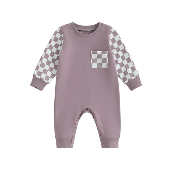 Bagilaanoe Newborn Baby Girl Boys Fall Jumpsuit Checkerboard Print Long Sleeve Bodysuit 3M 6M 12M 18M Infant Casual One Piece Romper
