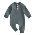 thumbnail image 1 of Bagilaanoe Newborn Baby Girl Boys Fall Jumpsuit Solid Color Long Sleeve Bodysuit 3M 6M 9M 12M Infant Waffle One Piece Romper, 1 of 8