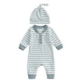 thumbnail image 1 of Bagilaanoe Newborn Baby Girl Boys Fall Jumpsuit Stripe Print Long Sleeve Bodysuit + Hat 3M 6M 12M 18M Infant Casual One Piece Romper, 1 of 7
