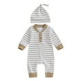 thumbnail image 1 of Bagilaanoe Newborn Baby Girl Boys Fall Jumpsuit Stripe Print Long Sleeve Bodysuit + Hat 3M 6M 12M 18M Infant Casual One Piece Romper, 1 of 7