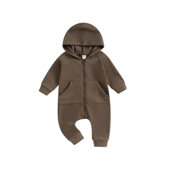 Bagilaanoe Newborn Baby Girl Boys Fall Winter Hooded Jumpsuit Solid Color Long Sleeve Bodysuit 3M 6M 12M 18M 24M Infant Zipper One Piece Romper