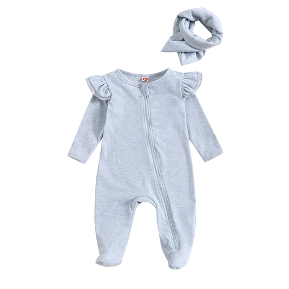 Bagilaanoe Newborn Baby Girl Boys Footed Jumpsuit Ruffle Long Sleeve Bodysuit + Headband 6M 12M 18M 24M Infant Zip Up One Piece Romper
