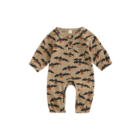 Bagilaanoe Newborn Baby Girl Boys Halloween Jumpsuit Pumpkin Print Long Sleeve Bodysuit 3M 6M 12M 18M Infant Fall One Piece Romper