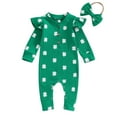 thumbnail image 1 of Bagilaanoe Newborn Baby Girl Boys Holiday Jumpsuit Print Long Sleeve Bodysuit + Headband 3M 6M 12M Infant Spring One Piece Romper, 1 of 7