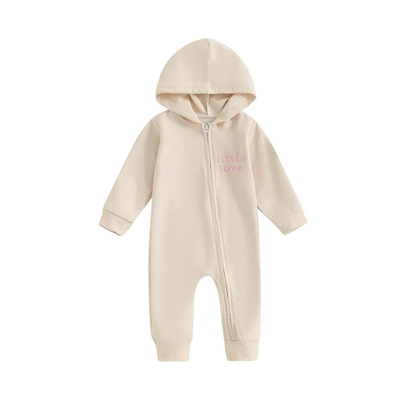 Bagilaanoe Newborn Baby Girl Boys Hooded Jumpsuit Letter Embroidery Long Sleeve Bodysuit 3M 6M 12M 18M Infant Fall One Piece Romper
