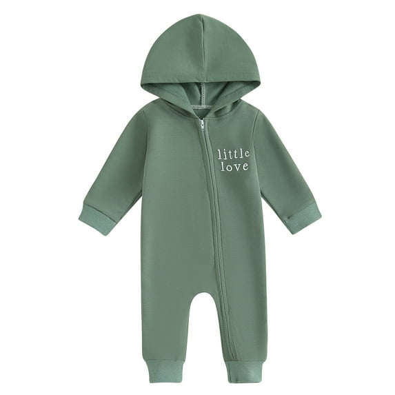 Bagilaanoe Newborn Baby Girl Boys Hooded Jumpsuit Letter Embroidery Long Sleeve Bodysuit 3M 6M 12M 18M Infant Fall One Piece Romper