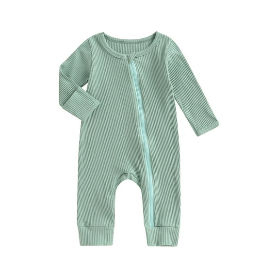 Bagilaanoe Newborn Baby Girl Boys Jumpsuit Long Sleeve Zipper Bodysuit 3M 6M 12M 18M Infant Ribbed One Piece Romper