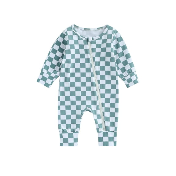 Bagilaanoe Newborn Baby Girl Boys Jumpsuits Checkerboard Print Long Sleeve Bodysuit 3M 6M 12M 18M Infant Zipper One Piece Romper