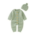 thumbnail image 1 of Bagilaanoe Newborn Baby Girl Boys Knit Jumpsuit Button Long Sleeve Bodysuit + Hat 3M 6M 12M 18M 24M Infant Fall Winter One Piece Romper, 1 of 9