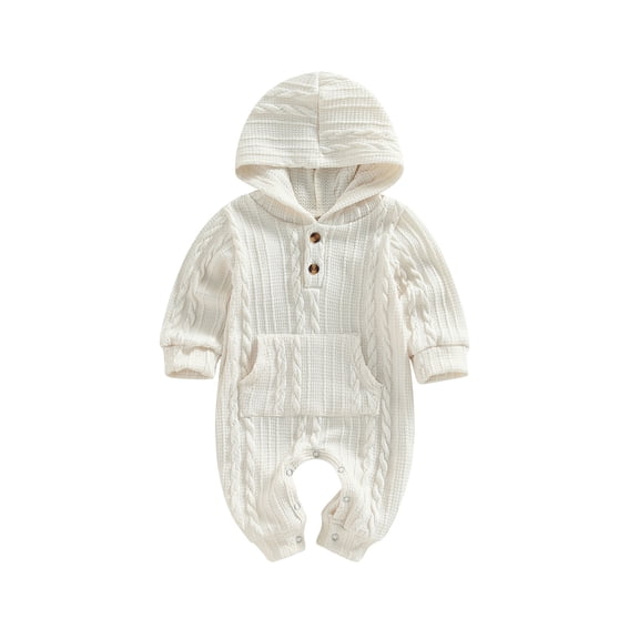 Bagilaanoe Newborn Baby Girl Boys Knit Jumpsuit Long Sleeve Hooded Bodysuit 3M 6M 12M 18M Infant Ribbed One Piece Romper