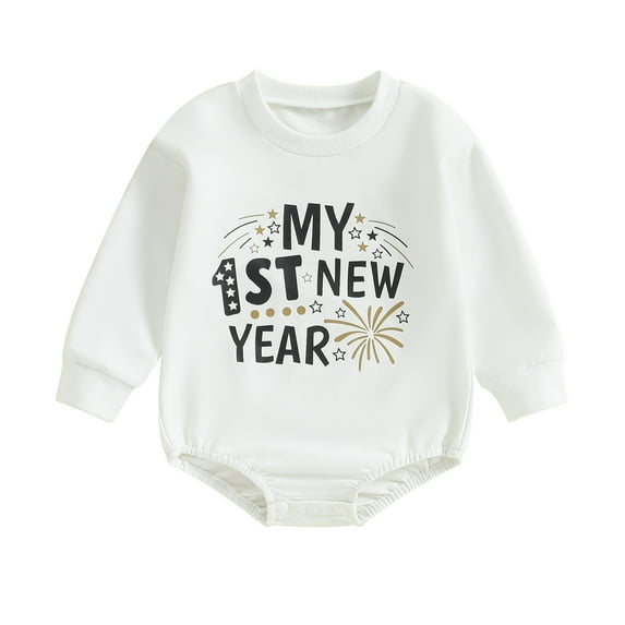 Bagilaanoe Newborn Baby Girl Boys New Year Clothes Romper Sweatshirt Long Sleeve Bodysuits Letter Print Pullover 6M 12M 18M 24M Infant Casual Tee Tops