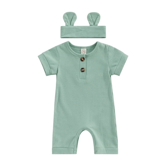 Bagilaanoe Newborn Baby Girl Boys Summer Jumpsuit Short Sleeve Bodysuit + Hairband 3M 6M 12M 18M Infant Casual One Piece Romper