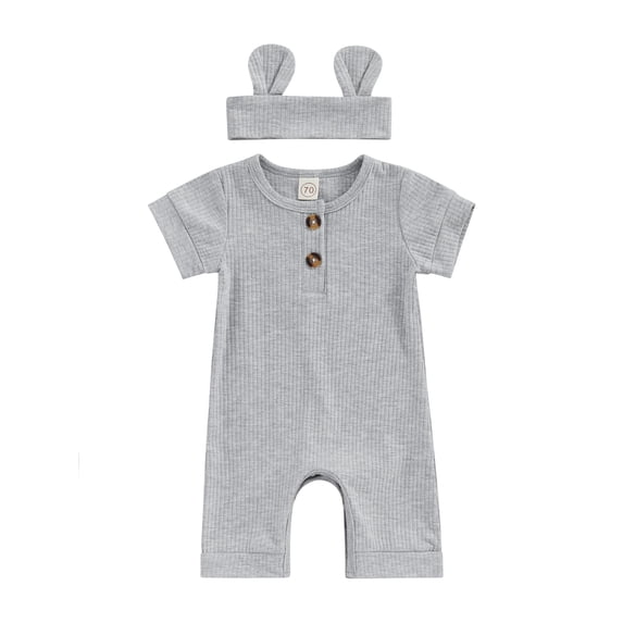 Bagilaanoe Newborn Baby Girl Boys Summer Jumpsuit Short Sleeve Bodysuit + Hairband 3M 6M 12M 18M Infant Casual One Piece Romper