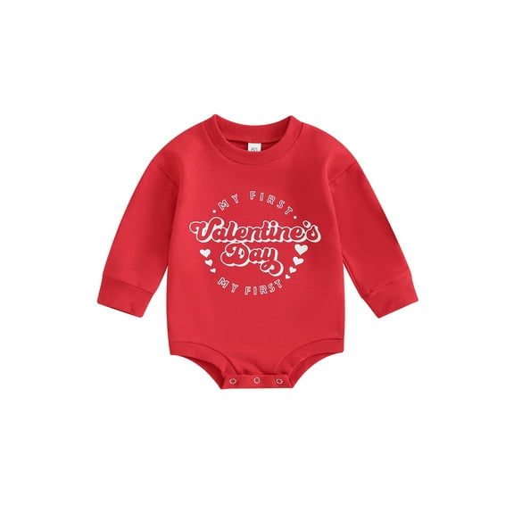 Bagilaanoe Newborn Baby Girl Boys Valentine's Day Romper Sweatshirt Long Sleeve Bodysuits Letter Print Pullover 6M 9M 12M 18M Infant Casual Tee Tops