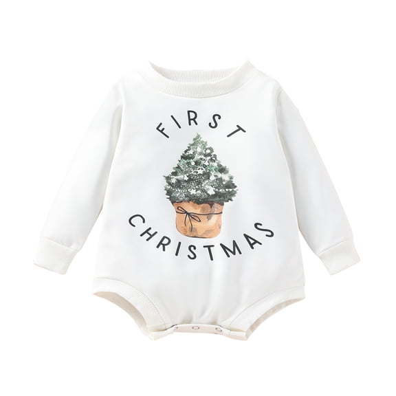 Bagilaanoe Newborn Baby Girl Christmas Rompers Christmas Tree Print Long Sleeve Bodysuit 3M 6M 12M 18M 24M Infant One Piece Jumpsuit