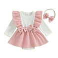 thumbnail image 1 of Bagilaanoe Newborn Baby Girl Corduroy Romper Dress Print Long Sleeve Bodysuits + Headband 3M 6M 12M 18M Infant Patchwork A-line Dresses, 1 of 8