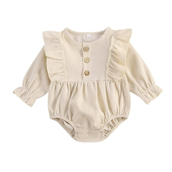 Bagilaanoe Newborn Baby Girl Corduroy Rompers Long Sleeve Bodysuits 3M 6M 12M 18M Infant Casual One Piece Short Jumpsuit