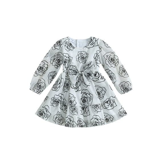 Bagilaanoe Newborn Baby Girl Dress Floral Print Ruffle Long Sleeve A-line Dresses 3M 6M 9M 12M 18M 24M Infant Fall Patchwork Tulle Skirt