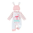 thumbnail image 1 of Bagilaanoe Newborn Baby Girl Easter Jumpsuit Rabbit Letter Print Long Sleeve Bodysuit + Hat 3M 6M 9M 12M Infant One Piece Romper, 1 of 7