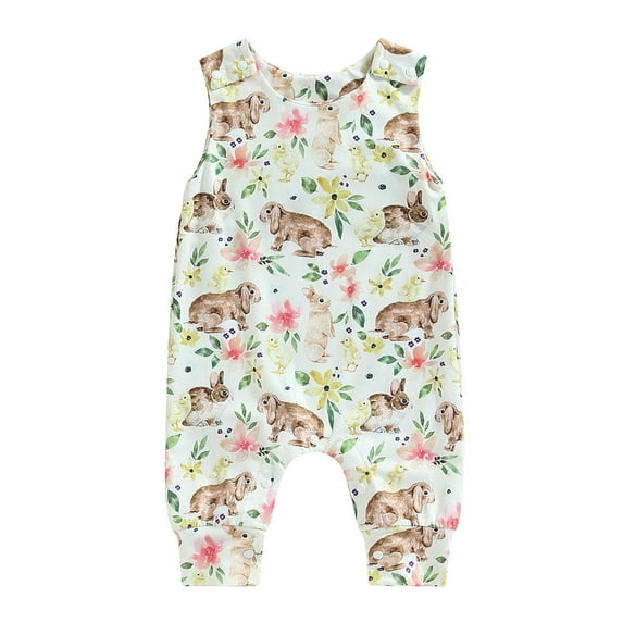 Bagilaanoe Newborn Baby Girl Easter Jumpsuit Rabbit Print Sleeveless Bodysuit 3M 6M 12M 18M Infant One Piece Romper