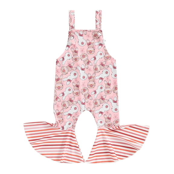 Bagilaanoe Newborn Baby Girl Easter Jumpsuit Sleeveless Striped Romper Overalls 6M 12M 18M 24M 3T 4T Kids Flared Pants Summer Clothes