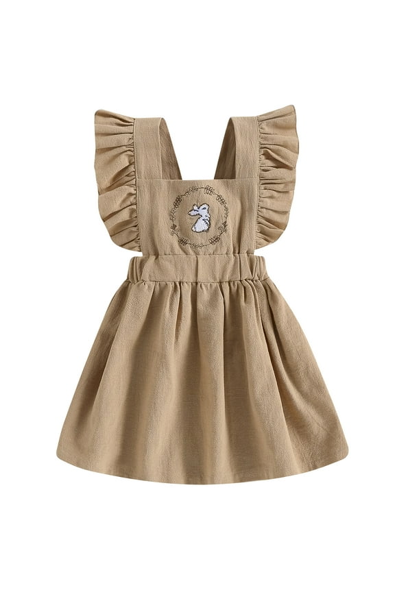 Newborn Baby Girl Easter Overall Dress Bunny Embroidery Sleeveless A-line Dresses 3M 6M 12M 18M 24M Ruffle Swing Sundress