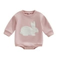 thumbnail image 1 of Bagilaanoe Newborn Baby Girl Easter Romper Sweatshirt Long Sleeve Bodysuits Embroidery Pullover 3M 6M 12M 18M Infant Casual Tee Tops, 1 of 8