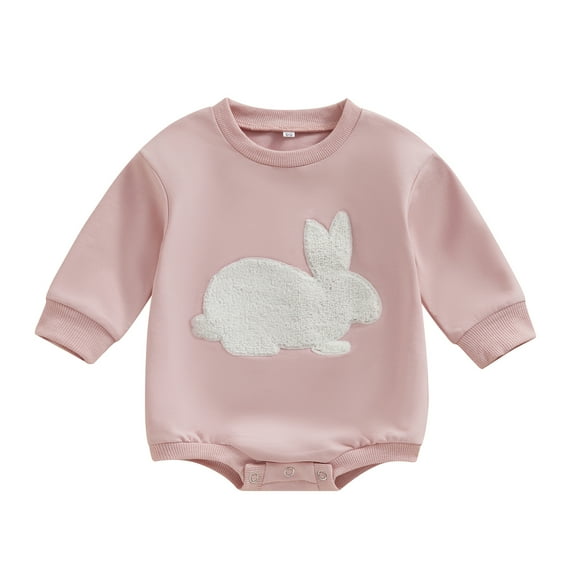 Bagilaanoe Newborn Baby Girl Easter Romper Sweatshirt Long Sleeve Bodysuits Embroidery Pullover 3M 6M 12M 18M Infant Casual Tee Tops