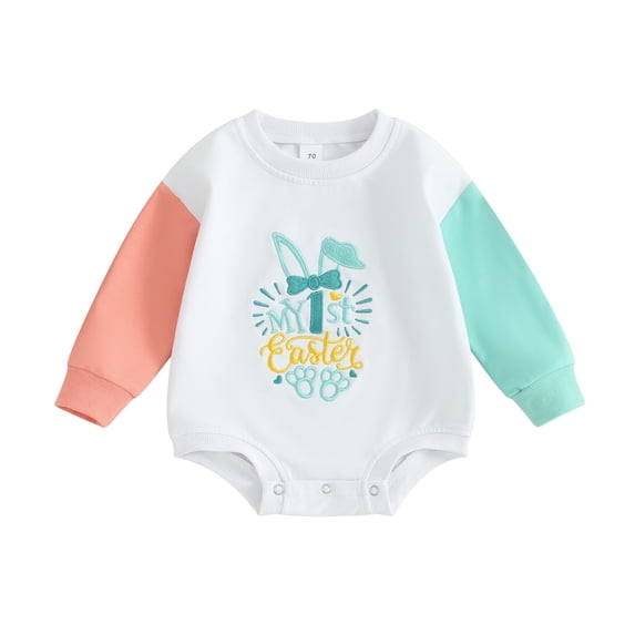 Bagilaanoe Newborn Baby Girl Easter Romper Sweatshirt Long Sleeve Bodysuits Letter Embroidery Pullover 3M 6M 12M 18M 24M Infant Casual Tee Tops