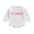 thumbnail image 1 of Bagilaanoe Newborn Baby Girl Easter Romper Sweatshirt Long Sleeve Bodysuits Letter Embroidery Pullover 3M 6M 12M 18M Infant Casual Tee Tops, 1 of 8