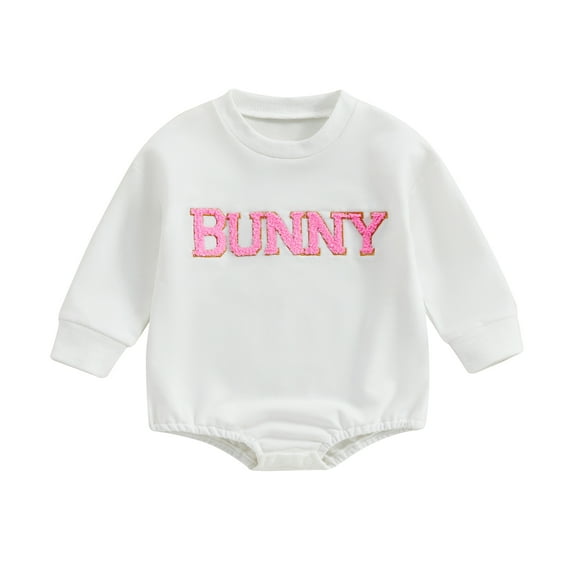 Bagilaanoe Newborn Baby Girl Easter Romper Sweatshirt Long Sleeve Bodysuits Letter Embroidery Pullover 3M 6M 12M 18M Infant Casual Tee Tops