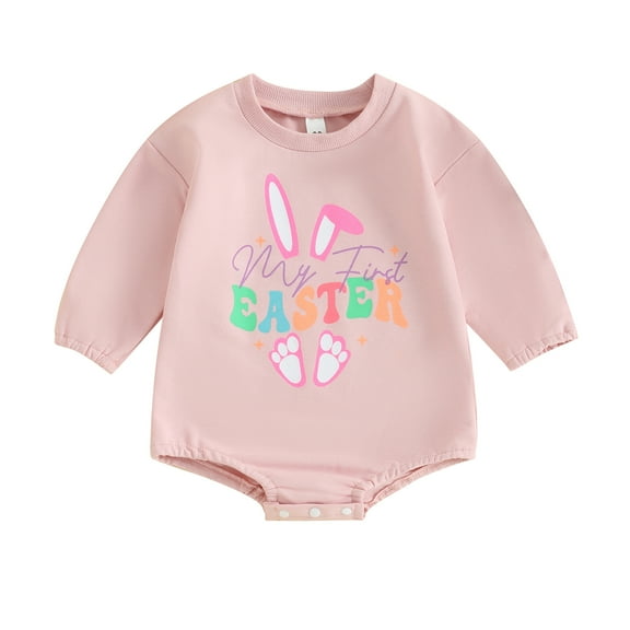 Bagilaanoe Newborn Baby Girl Easter Romper Sweatshirt Long Sleeve Bodysuits Letter Print Pullover 6M 12M 18M 24M Infant Casual Tee Tops