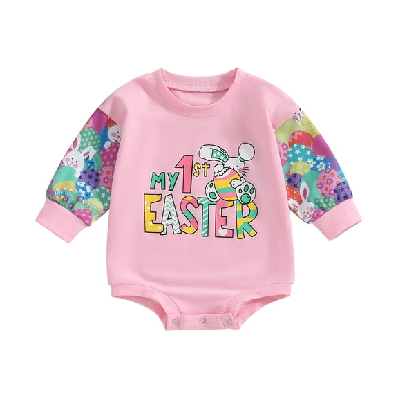 Bagilaanoe Newborn Baby Girl Easter Romper Sweatshirt Long Sleeve Bodysuits Letter Print Pullover 6M 12M 18M 24M Infant Casual Tee Tops