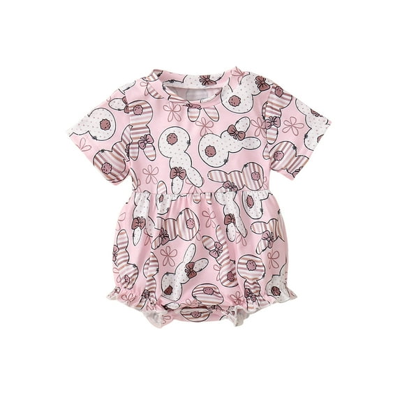 Bagilaanoe Newborn Baby Girl Easter Rompers Flower Print Short Sleeve Bodysuits 3M 6M 12M 18M Infant Summer One Piece Jumpsuit